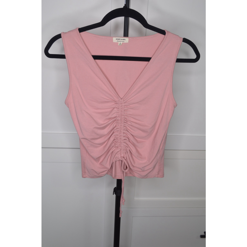Women's HEART & HIPS Pink Ruched V-Neck Tank Top SKU226